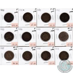 Lot of Canada 1-cent - 1900 F, 1900H F, 1901 F-VF, 1902 F, 1903 F, 1904 F, 1905 F, 1906 VG-F, 1907 V
