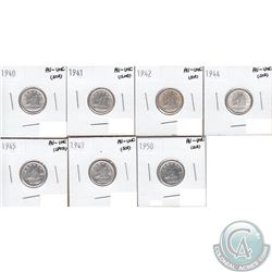 Lot of Canada 10-cent AU-UNC - 1940, 1941, 1942, 1944, 1945, 1947 & 1950 (Coins have various impairm