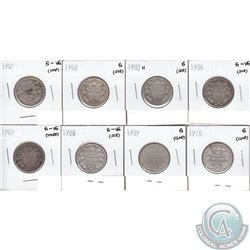 Lot of Canada 25-cent - 1901 G-VG, 1902 G, 1902H G, 1906 G-VG, 1907 G-VG, 1908 G-VG, 1909 G & 1910 G