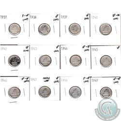 Lot of Canada 10-cent - 1937 F-VF, 1938 VF, 1939 VF, 1940 EF-AU, 1942 EF, 1943 VF, 1944 VF-EF, 1945 