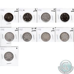 Lot of Canada 25-cent Good - 1902, 1902H, 1904, 1905, 1906, 1907 G-VG, 1908, 1909 & 1910 (Coins have