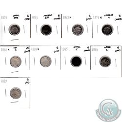 Lot of Canada 5-cent Good - 1858 Small Date, 1870 Narrow Rim, 1872H, 1874H Crosslet 4, 1880H Ob. 3 V