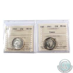 25-cent 1940 & 1941 Cameo ICCS Certified MS-64. 2pcs