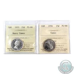 25-cent 1955 Heavy Cameo & 1956 Canada ICCS Certified PL-66. 2pcs