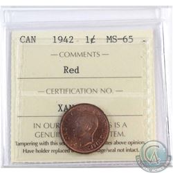 1942 Canada 1-cent ICCS Certified MS-65 Red