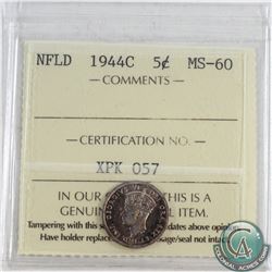 1944C NFLD 5-cent ICCS Certified MS-60