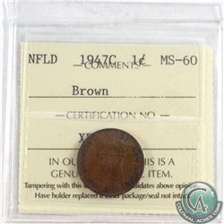 1947C NFLD 1-cent ICCS Certified MS-60 Brown