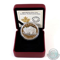 2014 Canada $20 The Bison: The Bull and His Mate Fine Silver Coin (capsule lightly scratched & outer
