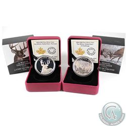 2014 Canada $20 White Tailed Deer Portrait & The Challenge Fine Silver Coins (Tax Exempt). Both coin