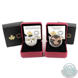 2014 Canada $5 Peregrine Falcon & 2017 Canada $15 Eyes of the Great Horned Owl Fine Silver Coins (TA