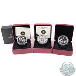 3x 2011-2015 Canada $10 Fine Silver Coins - 2011 Little Skaters, 2013 O Canada Hockey & 2015 Colourf