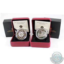 Lot of 2x 2008 Canada $20 Fine Silver Coins - Amethyst Crystal Snowflake & Great Canadian Locomotive