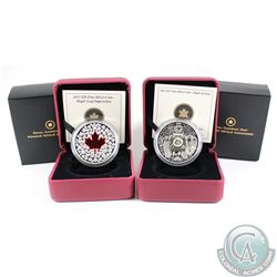 2013 Canada $15 Maple Hologram - Maple of Peace & 2013 $20 Maple Leaf Impression Red Enamel Fine Sil