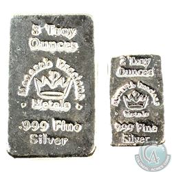 Monarch 2oz & 3oz Fine Silver Bars (TAX Exempt). 2pcs.