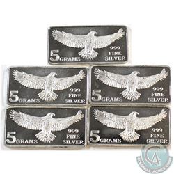 Monarch 5 Gram -Eagle Fine Silver Bars (TAX Exempt). 5pcs.