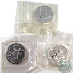 1989, 1998, 2000 Fireworks Canada $5 Fine Silver 1oz Maples in Original Plastic (TAX Exempt). Please