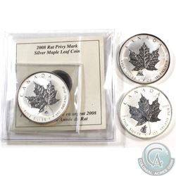 2004 Monkey, 2008 Rat, 2016 Wolf Canada $5 Privy 1oz Fine Silver Maples (TAX Exempt). Rat Privy come