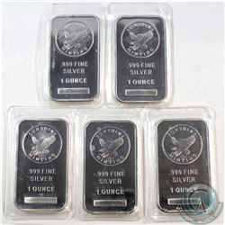 Sunshine 1oz Fine Silver Bars Sealed (TAX Exempt). 5pcs.