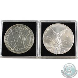 2015 Great Britain 2 Pound Britannia (scratches/toned) & 2016 Mexico Libertad 1oz. Fine Silver Coins