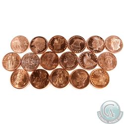 Lot of 1oz Fine Copper Rounds with 17 Different Designs (TAX Exempt). 17pcs.