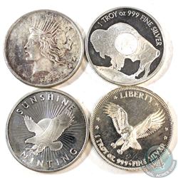 Lot of 1oz Fine Silver Rounds with 4 Different Designs (TAX Exempt). 4pcs