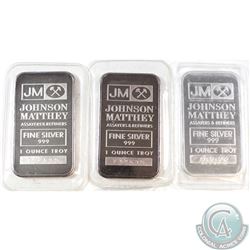 Johnson Matthey 1oz Fine Silver Bars Sealed (TAX Exempt). 3pcs.