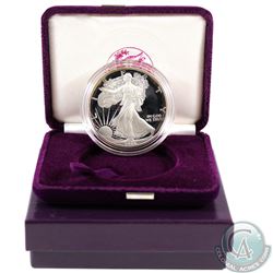 1986 United States 1oz Fine Silver Proof American Eagle (TAX Exempt). Original mint packaging with C