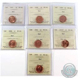 Lot of Canada 1-cent ICCS Certified MS-66 Red - 1997-2002 & 2002P. 7pcs
