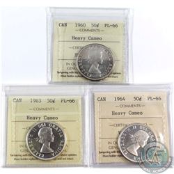 Lot of Canada 50-cent ICCS Certified PL-66 Heavy Cameo - 1960, 1963 & 1964. 3pcs