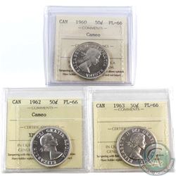 Lot of Canada 50-cent ICCS Certified PL-66 - 1960 Cameo, 1962 Cameo & 1963. 3pcs