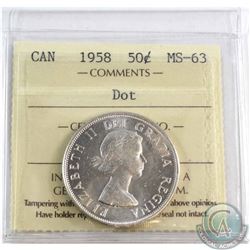 1958 Canada 50-cent Dot ICCS Certified MS-63