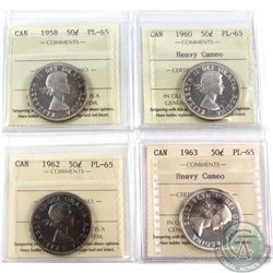 Lot of Canada 50-cent ICCS Certified PL-65 - 1958, 1960 Heavy Cameo, 1962 & 1963 Heavy Cameo. 4pcs