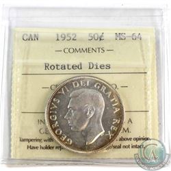 1952 Canada 50-cent Rotated Dies ICCS Certified MS-64
