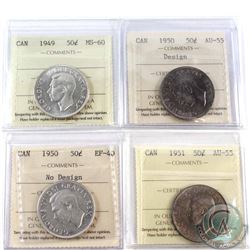 Lot of Canada 50-cent ICCS Certified - 1949 MS-60, 1950 Design AU-55, 1950 No Design EF-40 & 1951 AU
