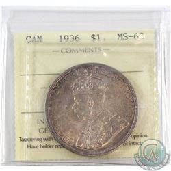 1936 Canada Silver $1 ICCS Certified MS-63