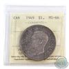 Image 1 : Silver $1 1949 ICCS Certified MS-66. Nice even toning throughout the Obverse and Reverse of the coin