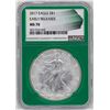 Image 1 : 2017 $1 American Silver Eagle Coin NGC MS70 Early Releases Green Core