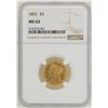 Image 1 : 1892 $5 Liberty Head Half Eagle Gold Coin NGC MS62