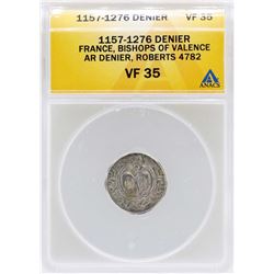 1157-1276 France Denier Bishops of Valence Coin ANACS VF35