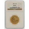 Image 1 : 1882 $10 Liberty Head Eagle Gold Coin NGC MS62