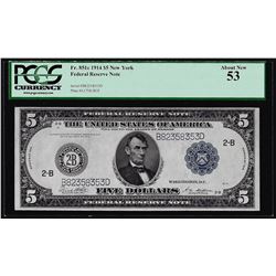 1914 $5 Federal Reserve Note Fr.851c PCGS About New 53