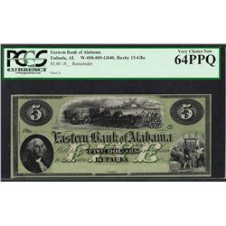 1800's $5 The Eastern Bank of Alabama Obsolete Bank Note PCGS Very Choice New 64