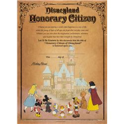 "Disneyland Honorary Citizen" Certificate.