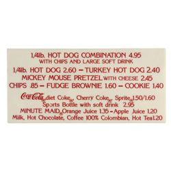 Disneyland Hot Dog & Pretzel Snack Sign.