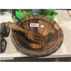 Wooden Salad Bowl w/ Fork  Spoon