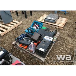 TOOL BOX, TOOLS, FLOOR JACK, SKILSAW