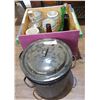 Image 1 : BOX LOT MISC JARS, BOTTLES & ENAMEL BOILER