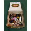 Image 1 : VINTAGE CIGAR BOX W/WORLD COINS, KNIVES, LIGHTERS, MARBLES ETC