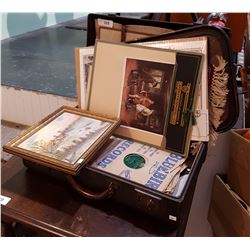 VINTAGE BRIEFCASE W/RECORDS, CALENDARS, TRAY ETC