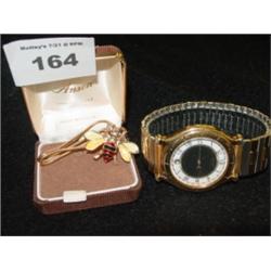 Watch and Two Pins, One is 14K.